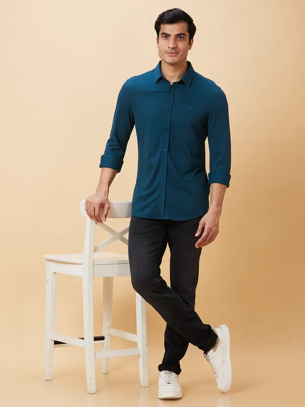 Being Human Men Slim Fit Shirts-Deep Teal